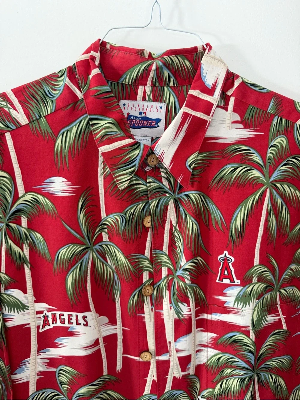 reyn spooner Red Palm-Print Los Angeles Angels Camp Shirt